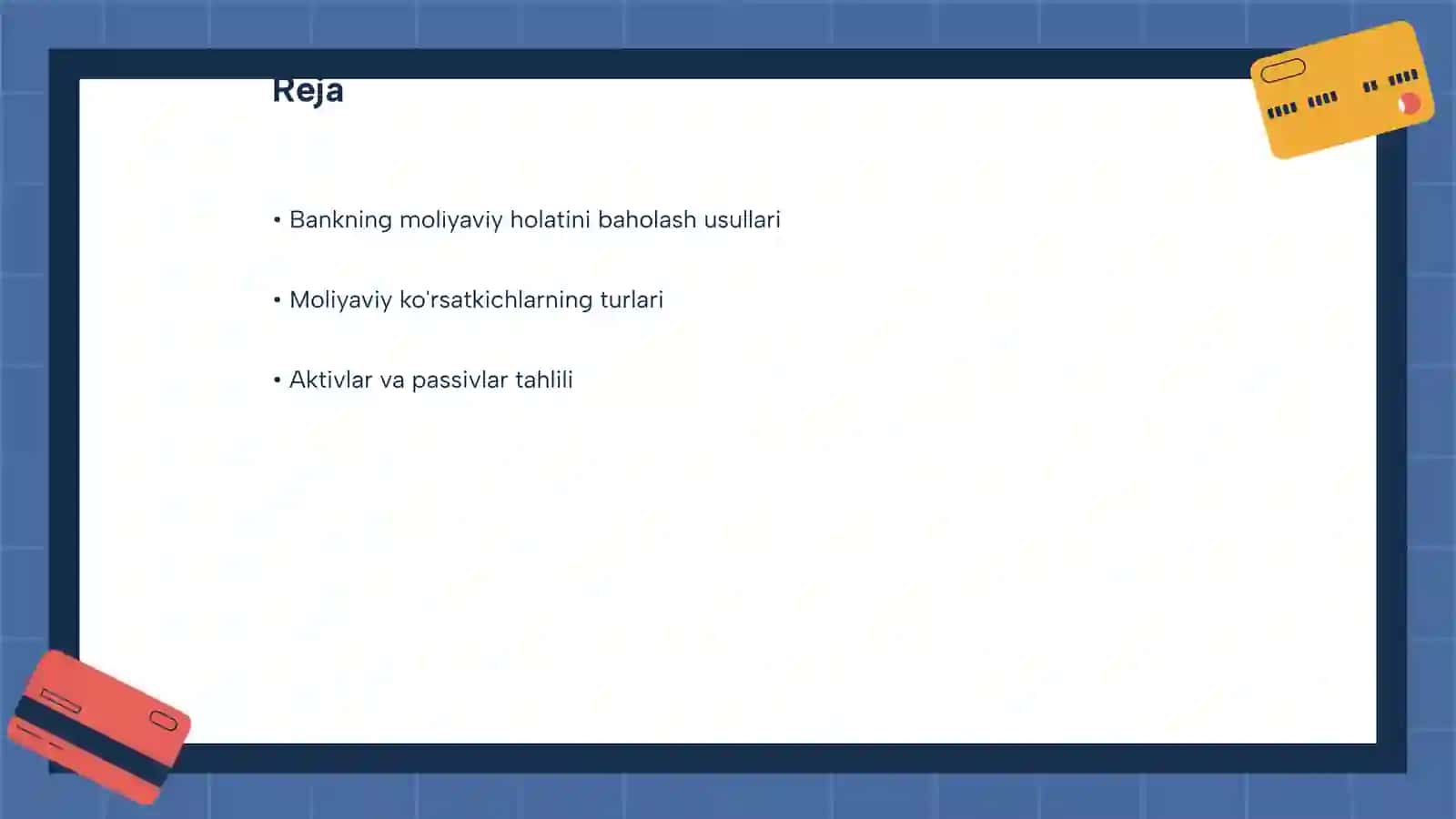 Bankning moliyaviy holatini baholash usullari 2