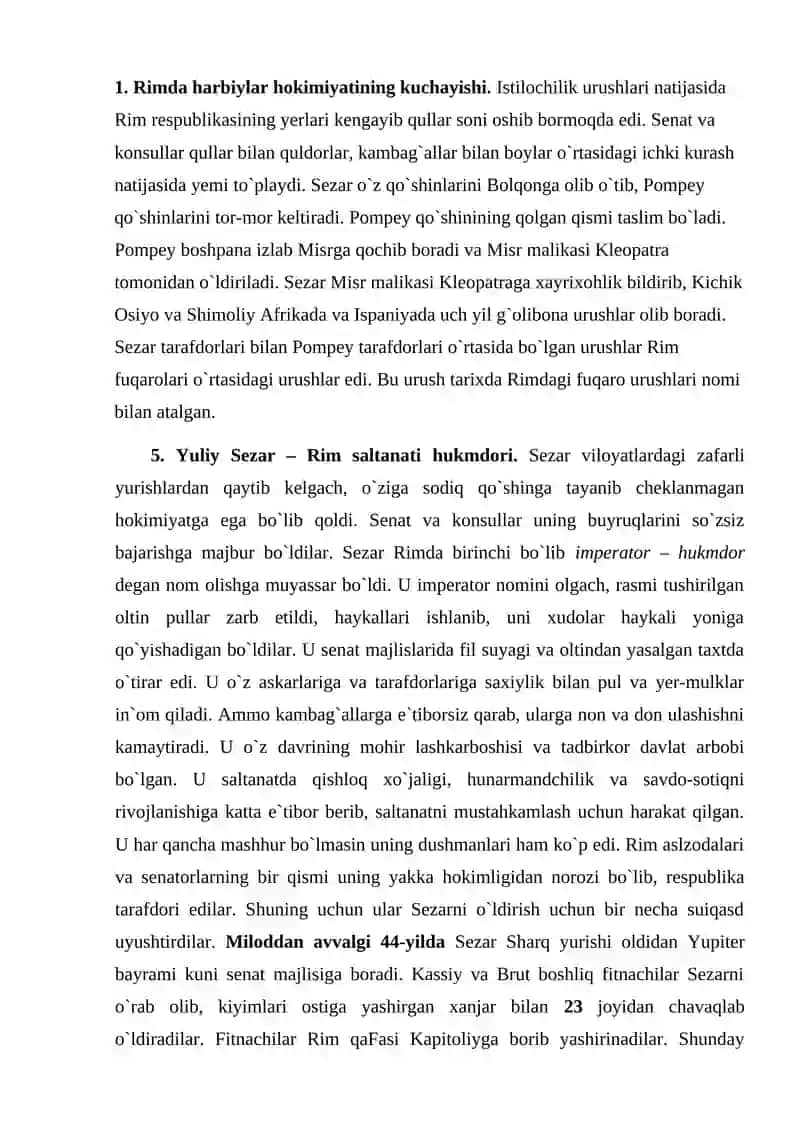 Rimda respublikaning qulashi va saltanatning tashkil topishi 2
