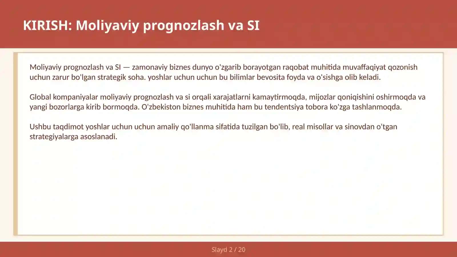 Moliyaviy prognozlash va SI 2