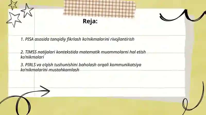 Xalqaro baholash dasturlari asosida XXl asr kònikmalari 2