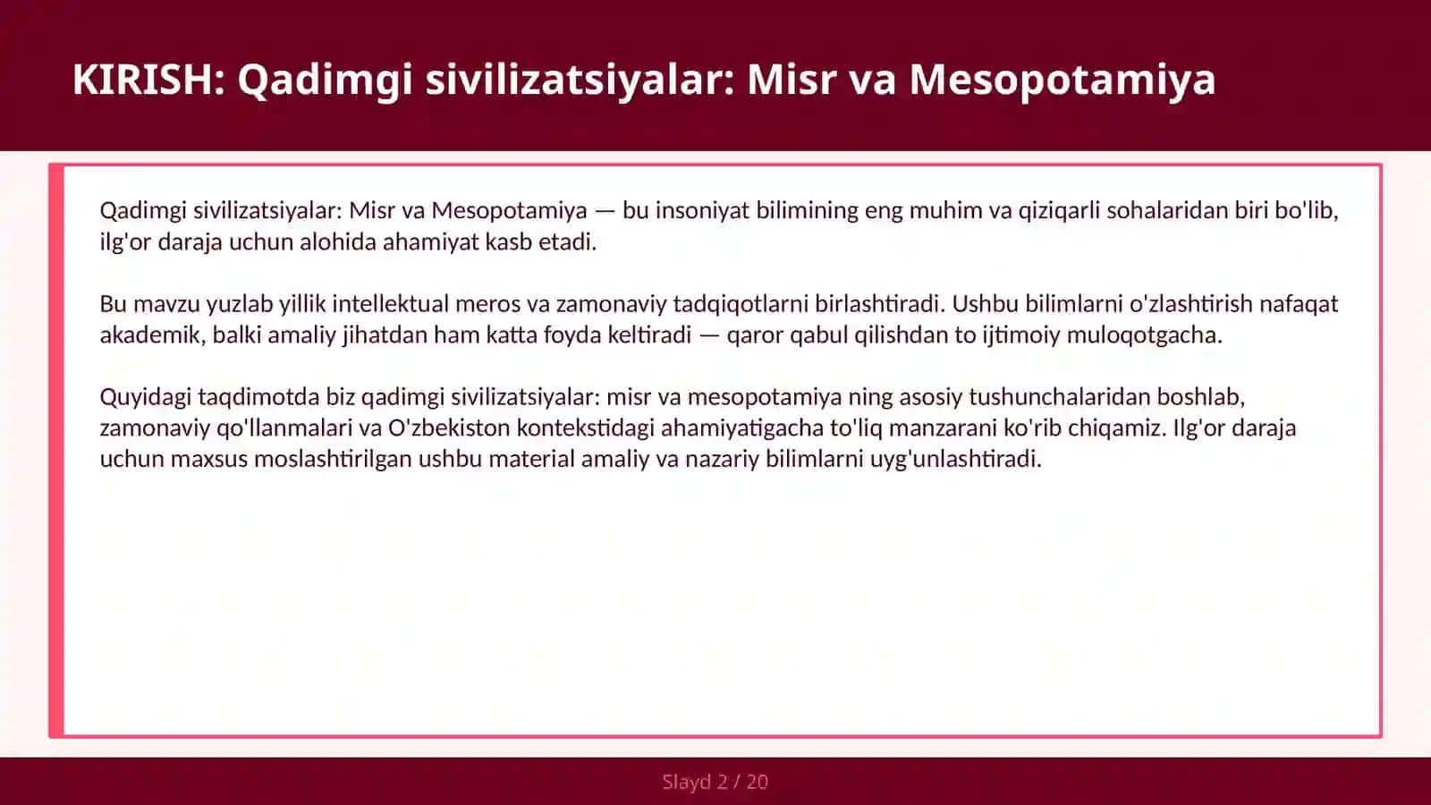 Qadimgi sivilizatsiyalar: Misr va Mesopotamiya 2