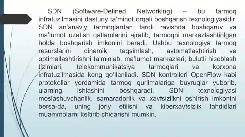 SDN (Software Defined Networking) va Boshqaruvmaydoni(Control Plane) Boshqaruvining ishlash tamoyili 2
