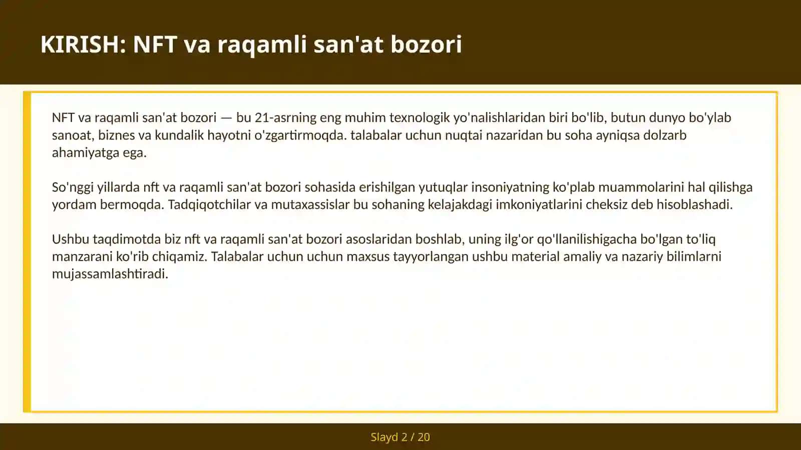 NFT VA RAQAMLI SAN'AT BOZORI 2