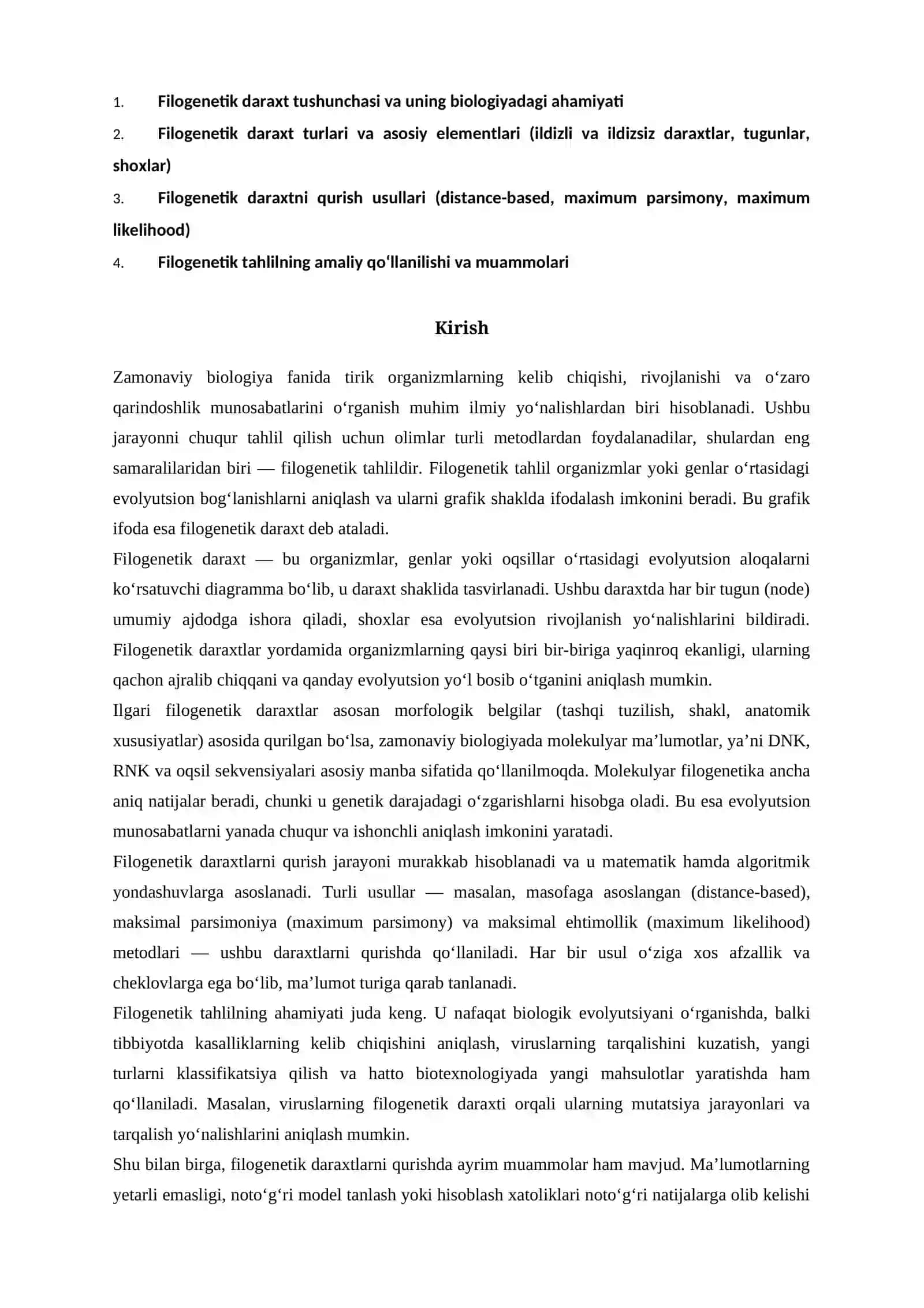 Filogenetik daraxt tushunchasi va uni qurish usullari 2