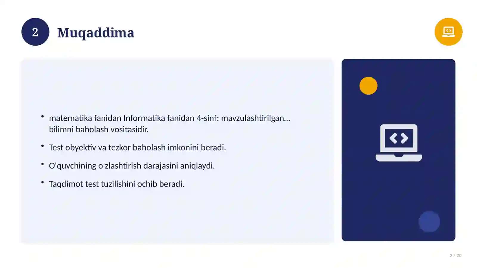 Informatika fanidan 4-sinf: mavzulashtirilgan nazorat ishi 2