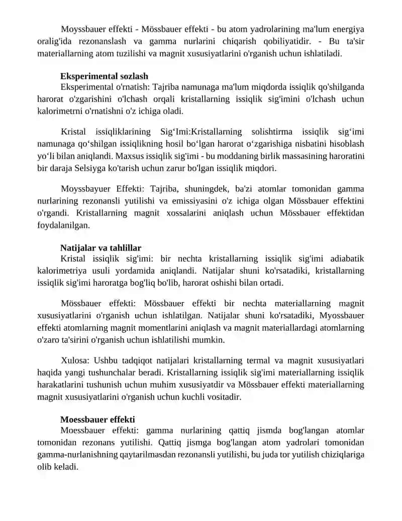 Kristallarining Issiqlik SigʻImi. Moyssbayuer Effekti 2
