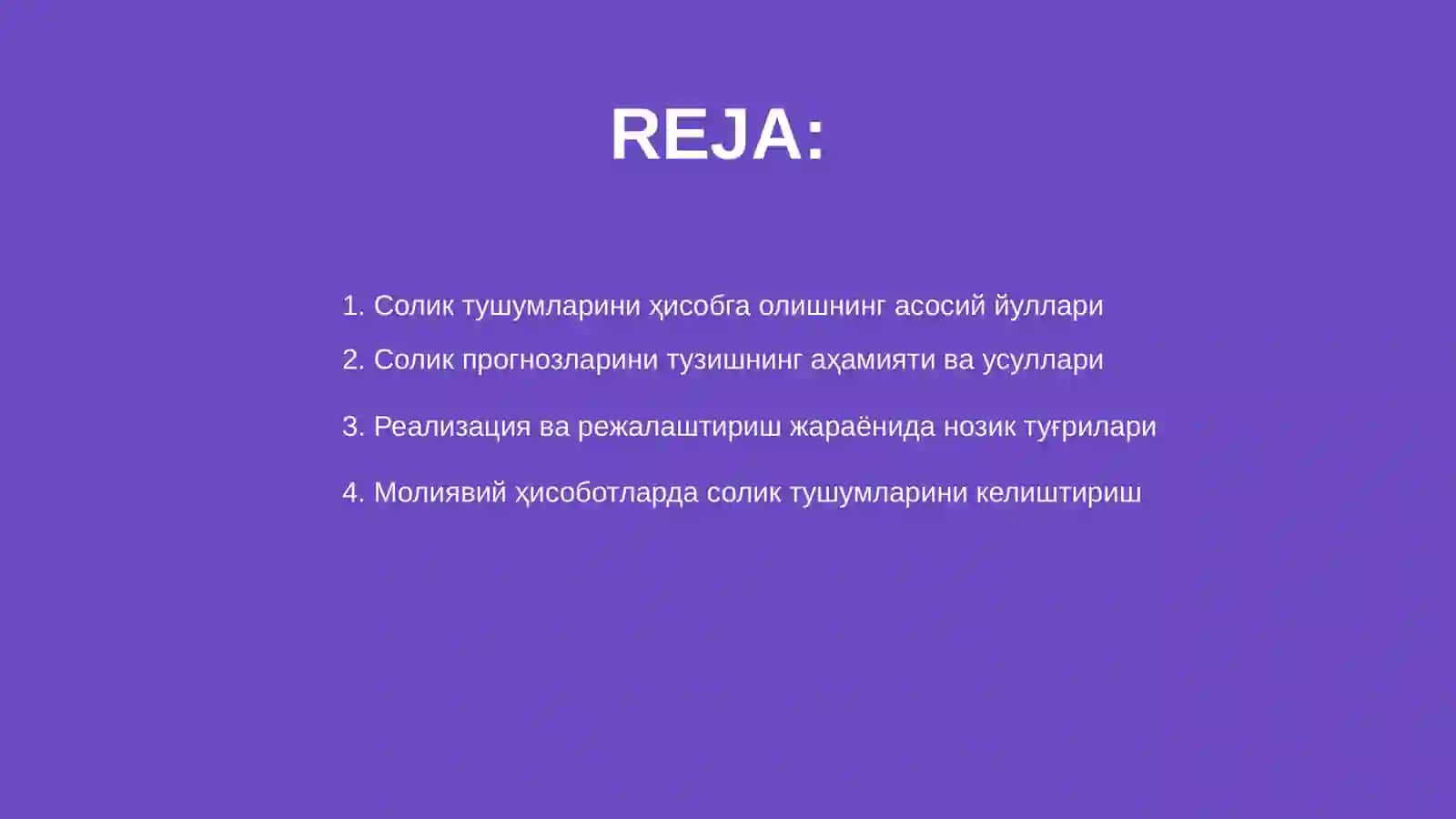 Солик тушумлари хисобини юритиш, прогнозлаш ва режалаштириш 2