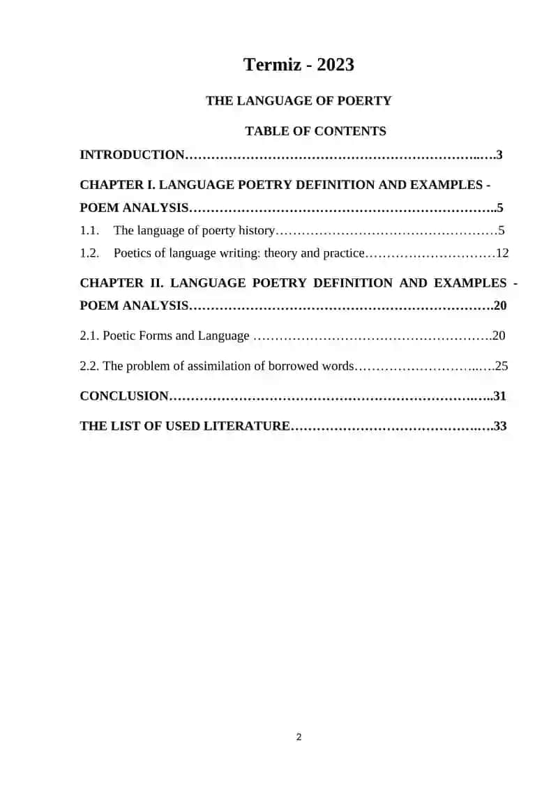 The Language of Poetry TABLE OF CONTENTS 2