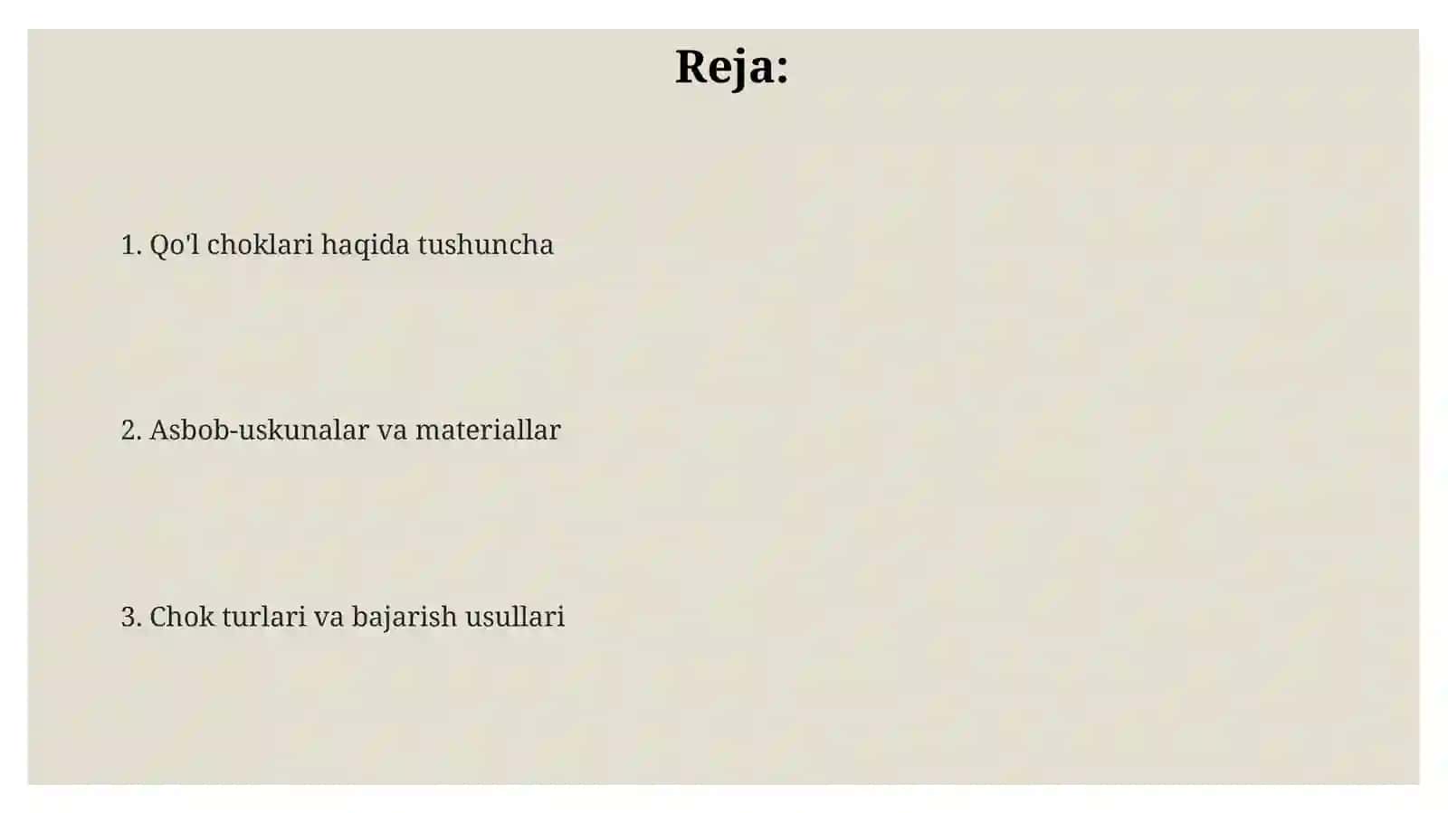 Qo'l choklaridan namunalar tayyorlash 2