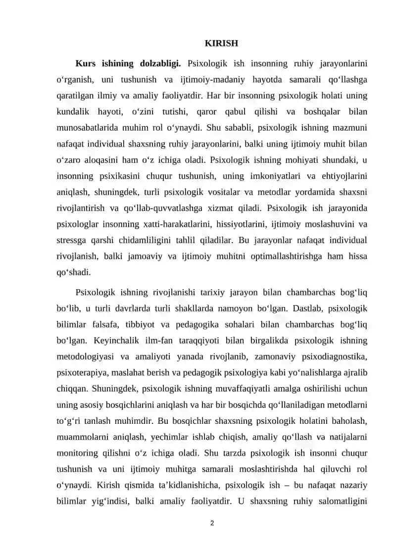 Psixologik ishning mazmuni 2