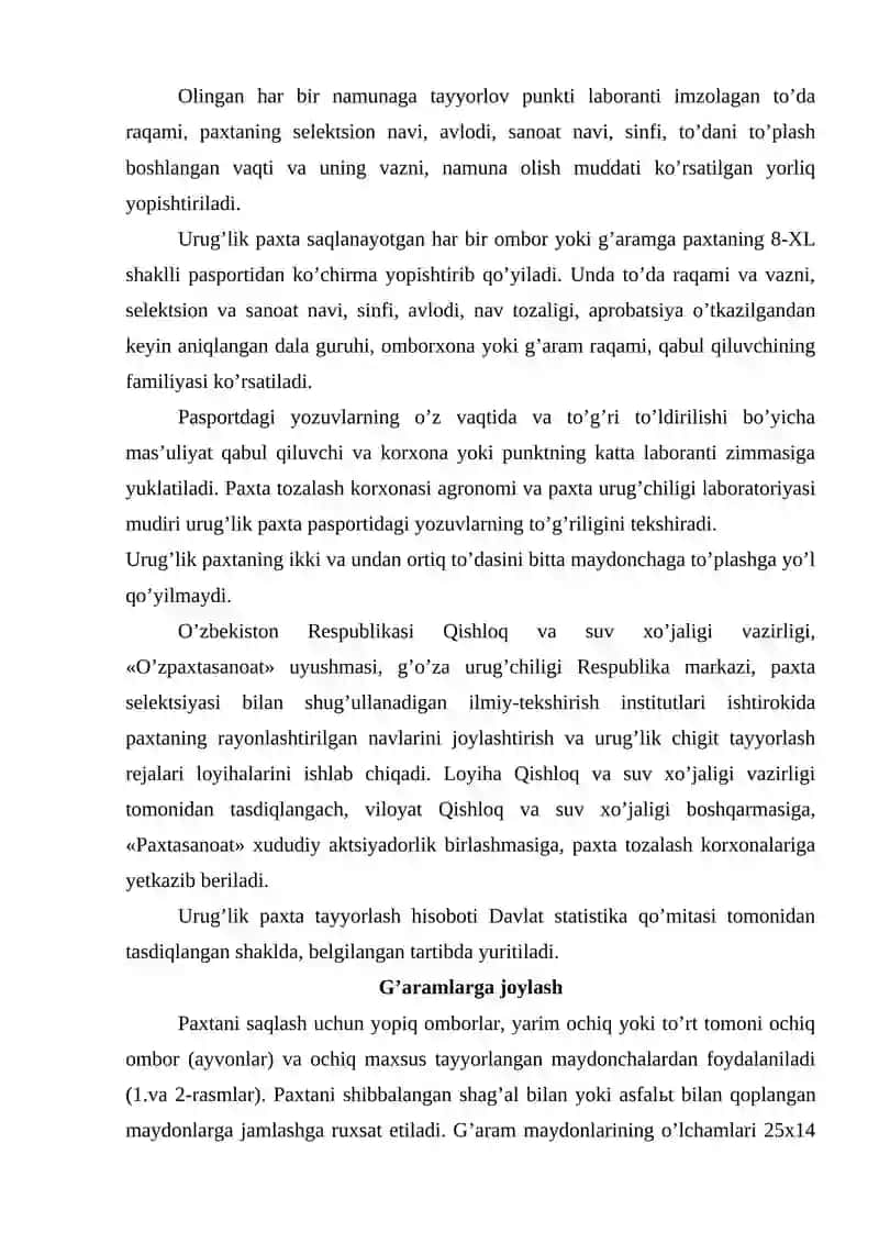 Urug‘lik chigitni dastlabki ishlash texnologik reglamenti 2