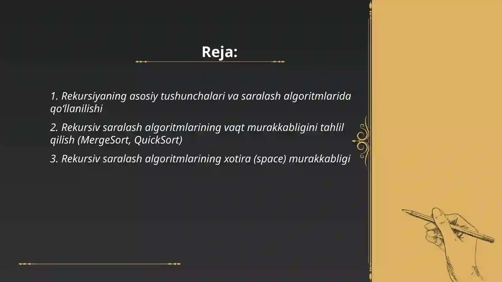 Algaritmlarni baholash rekursiya saralash 2