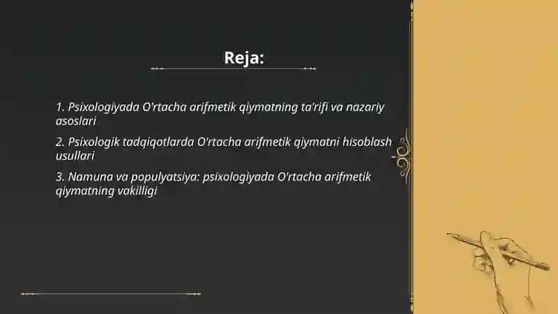 Psixologiyada O'rtacha arifmetik qiymat va uning ahamyati 2