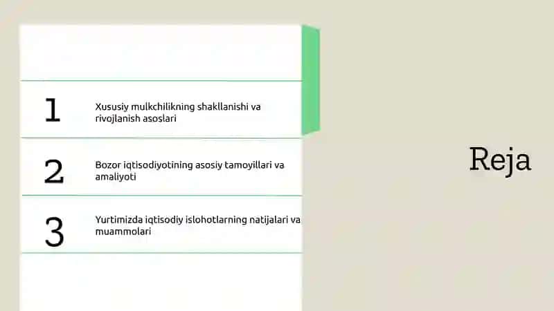Xususiy mulkchilikning shakllanishi. Oʻzbekistonda bozor munosabatlarining shakllanishi 2