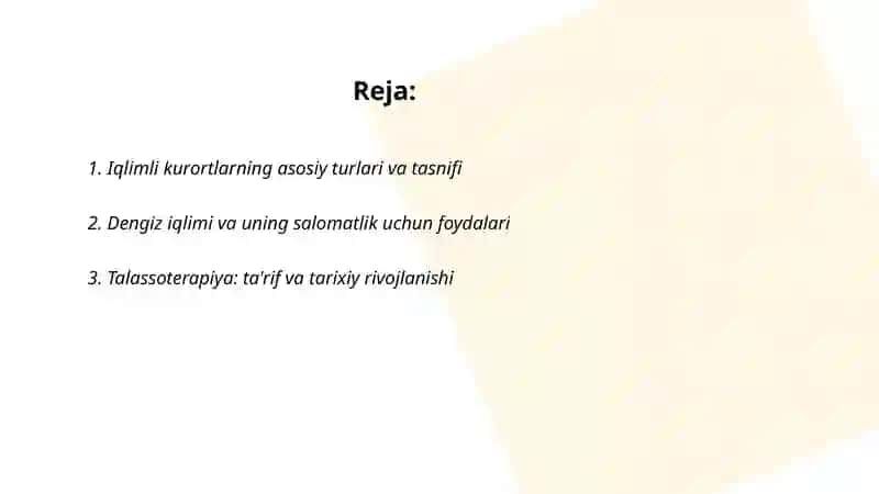 Iqlimli kurortlar. Talassoterapiya 2