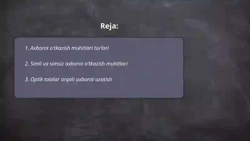 Axborot o'tkazish muxiti va ularning texnik ko'rsatgichlari 2