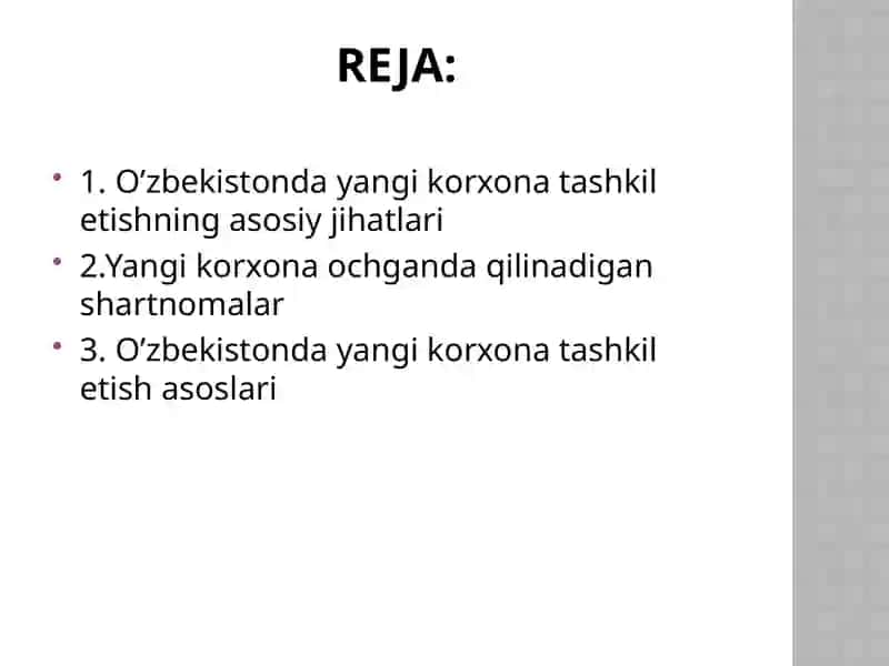 O’zbekistonda yangi korxona tashkil etish asoslari 2
