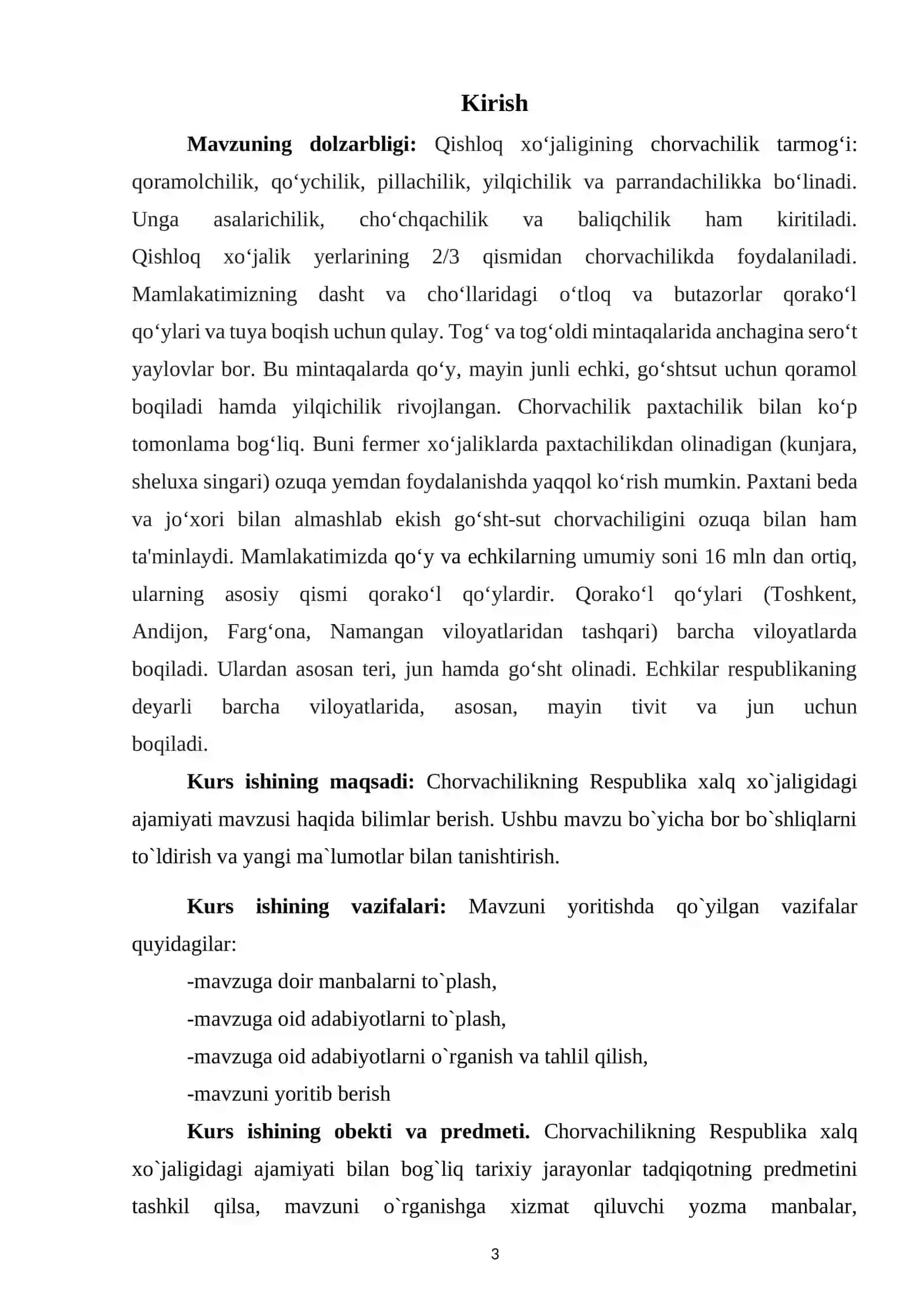 Chorvachilikning Respublika xalq xo`jaligidagi ajamiyati 2