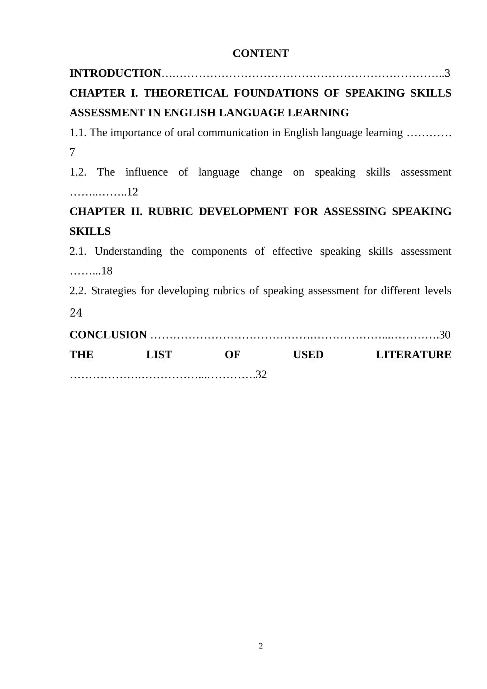 Course Work: Rubrics for Assessing Speaking Skills 2