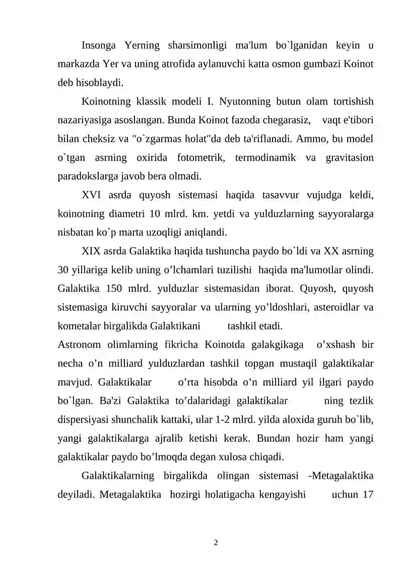 Osmon jismlarining massalari 2