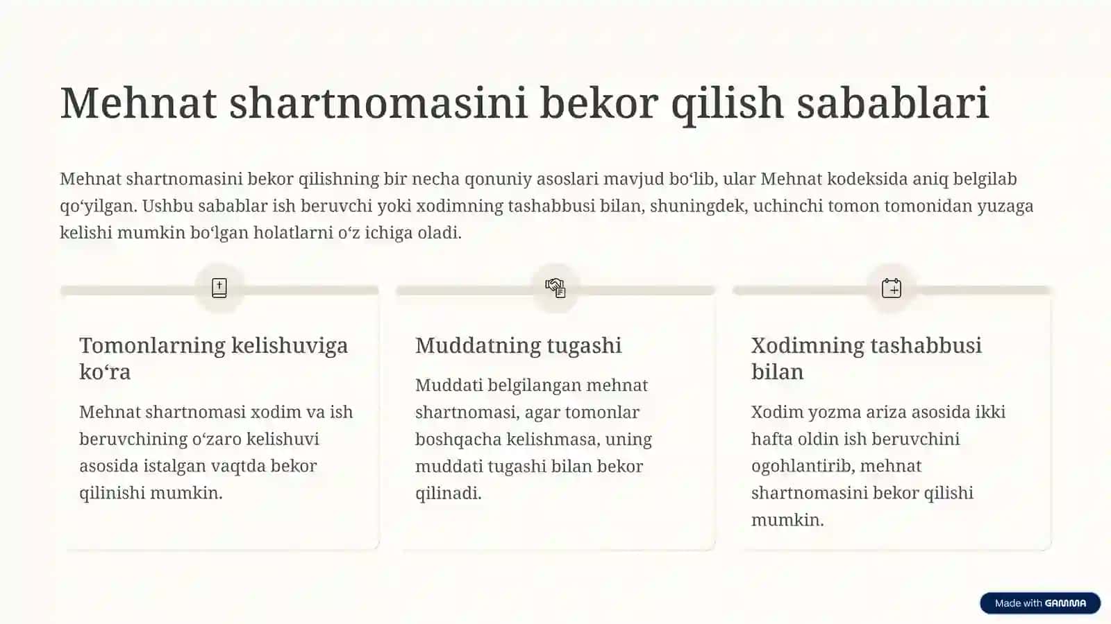 Mehnat shartnomasini bekor qilish asoslari 2