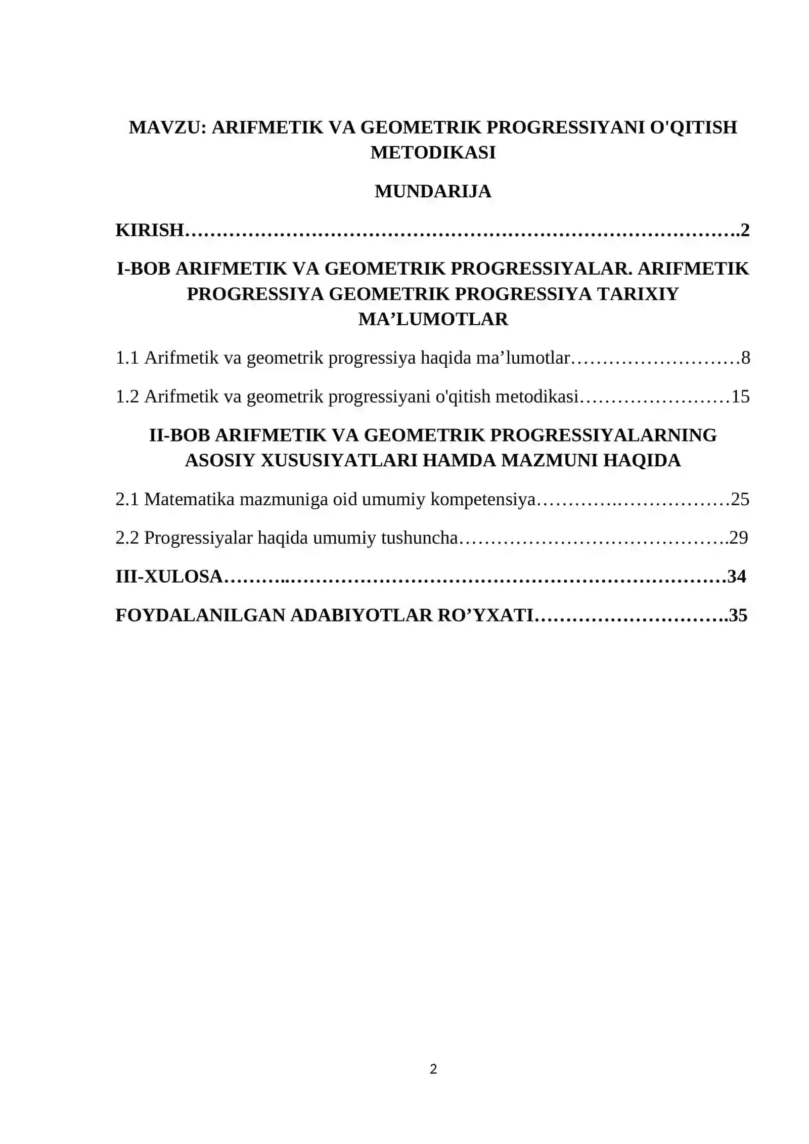 ARIFMETIK VA GEOMETRIK PROGRESSIYANI O'QITISH METODIKASI 2