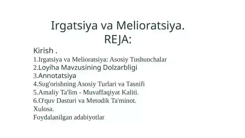 Irgatsiya va Melioratsiya 2