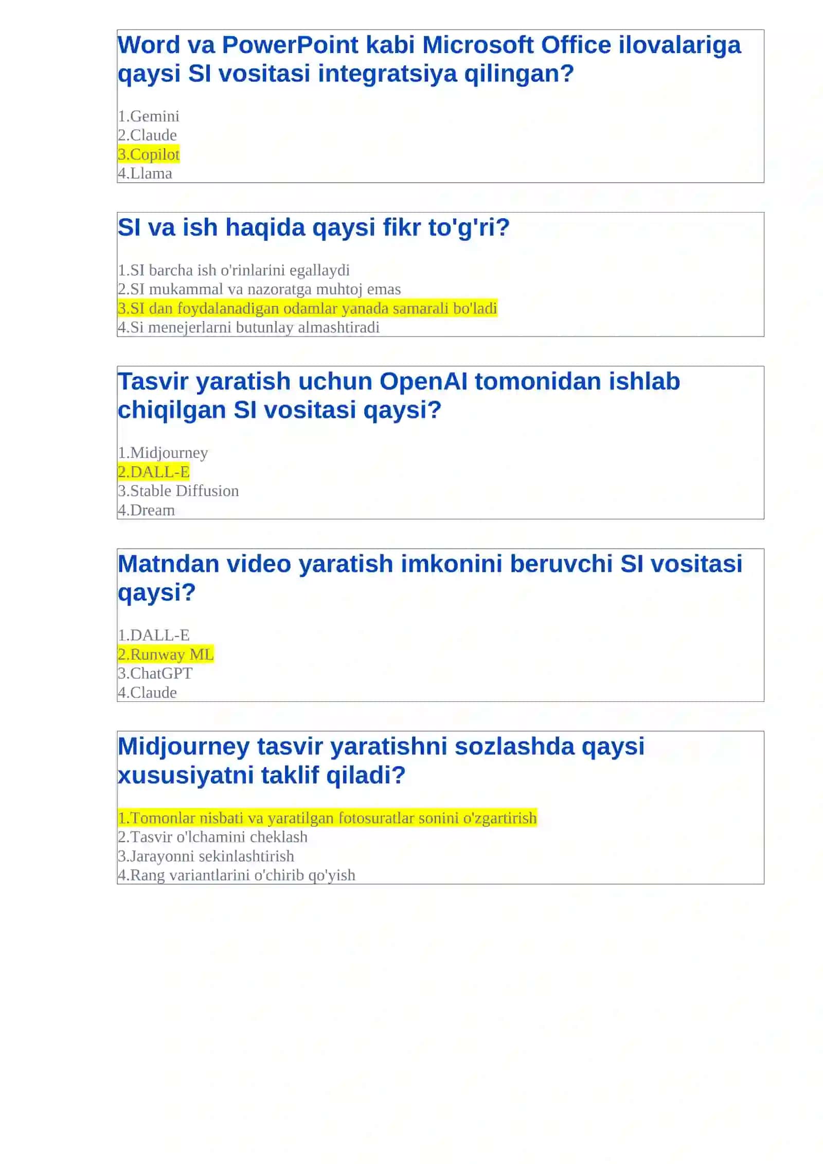 Sun'iy intellekt savol-javoblari 2