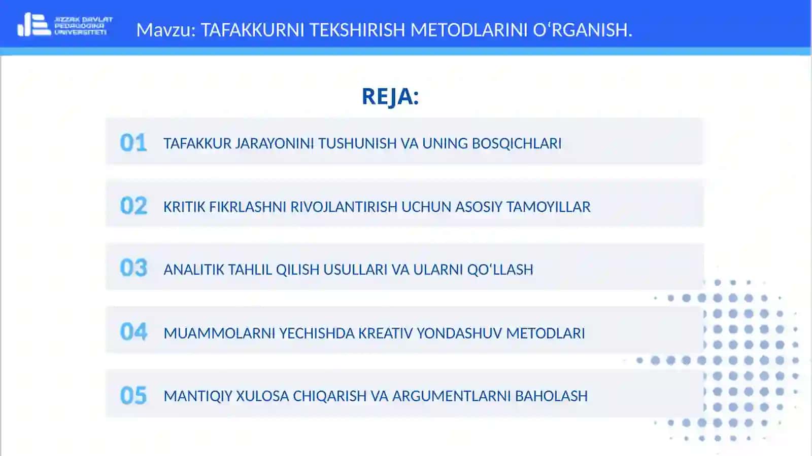TAFAKKURNI TEKSHIRISH METODLARINI OʻRGANISH 2