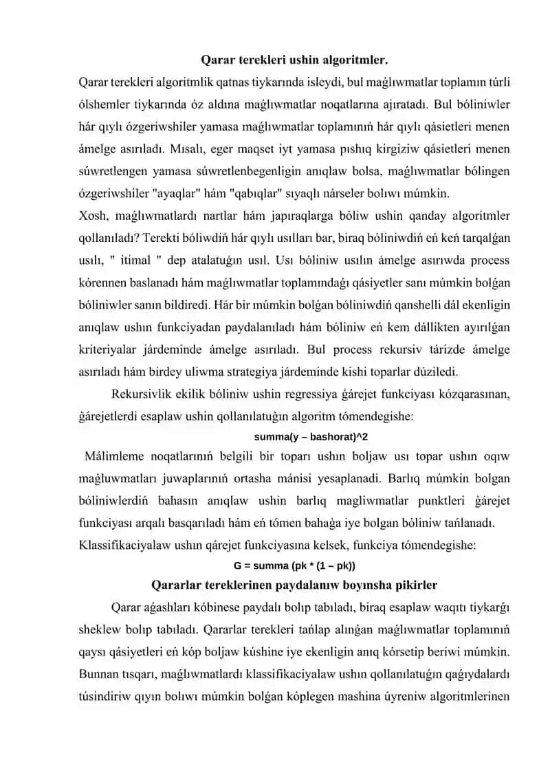 Terek tugini japraqları. Qararlar teregin qurıw. 2