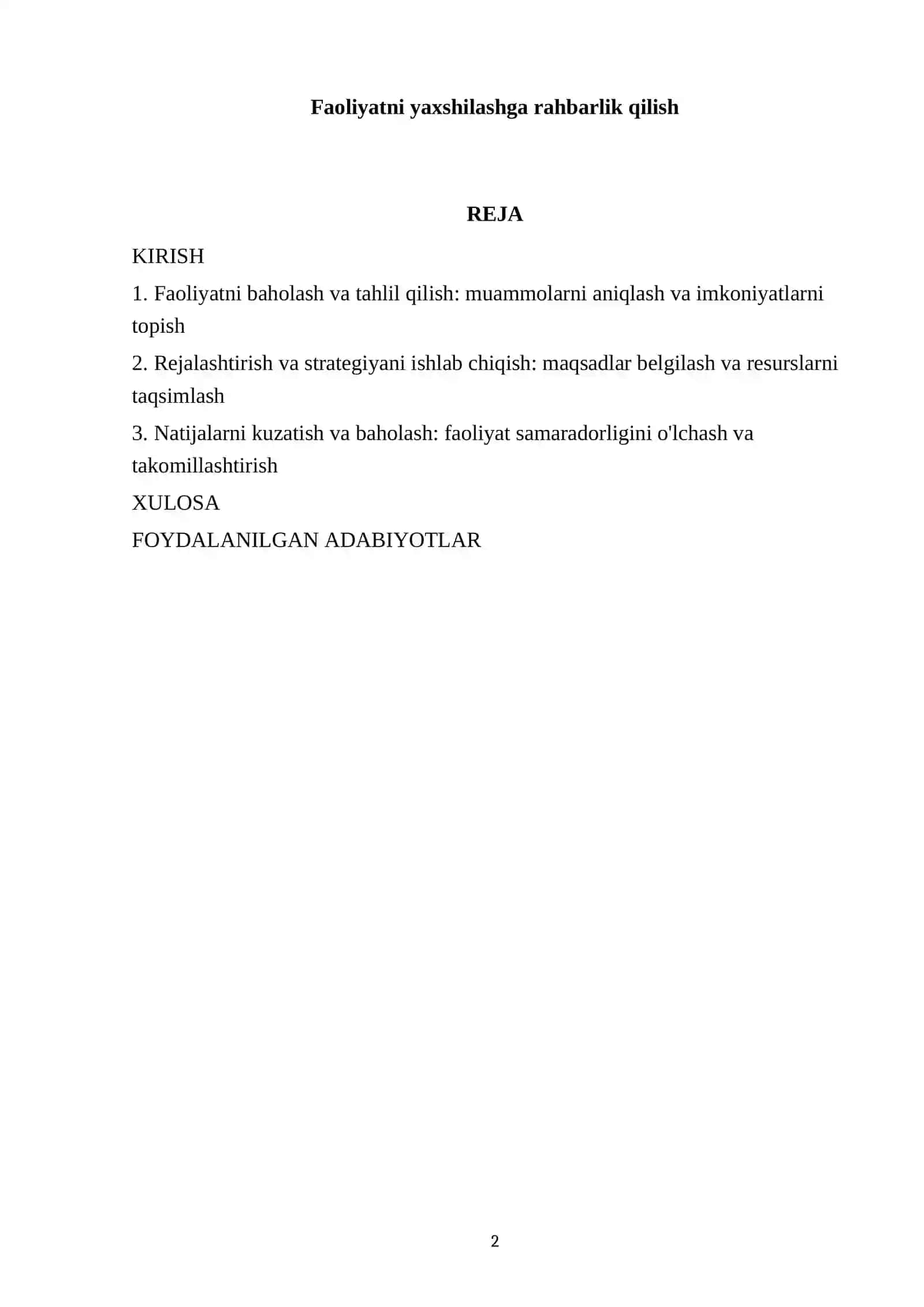 Faoliyatni yaxshilashga rahbarlik qilish 2