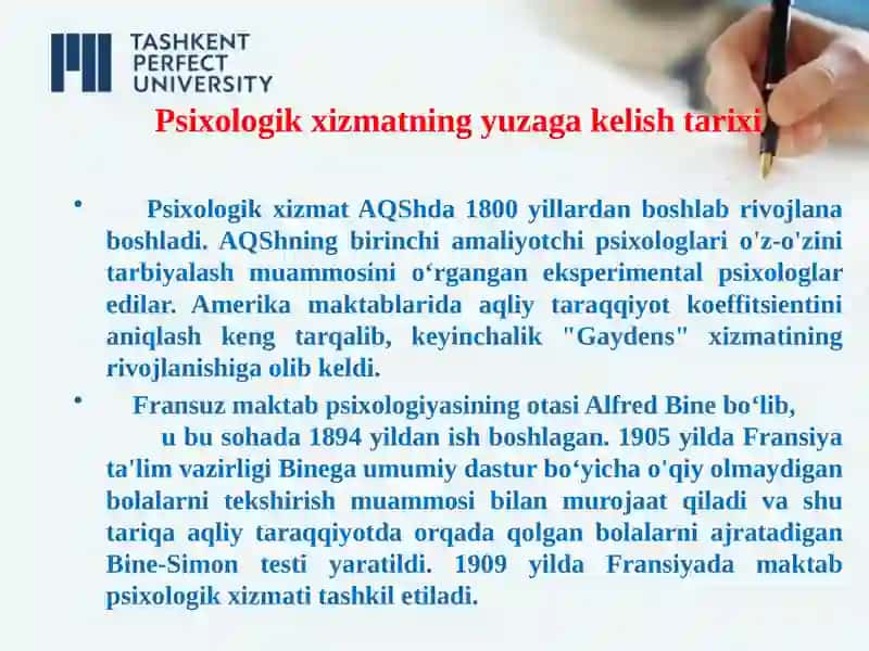 Psixologik xizmatning yuzaga kelishi tarixi 2