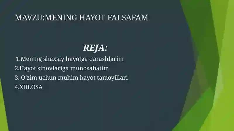 Mavzu:MENING HAYOT FALSAFAM 2