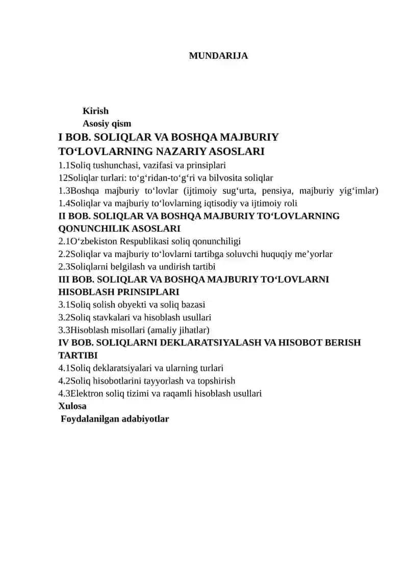 SOLIQLAR VA BOSHQA MAJBURIY TO'LOVLAR HISOBI 2