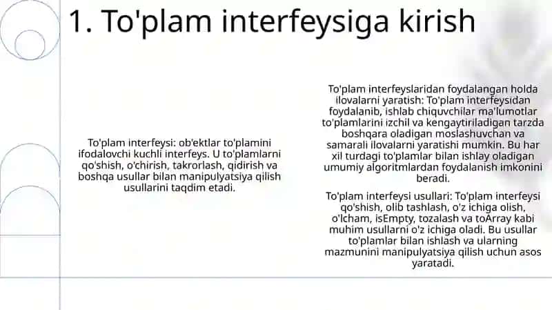 To'plam interfeysdan Foydalanib Dasturlar Tuzish 2