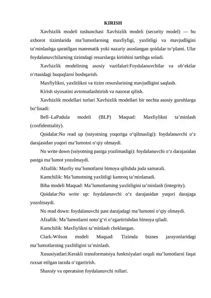 XAVFSIZLIK MODELLARI TAHLILI 2