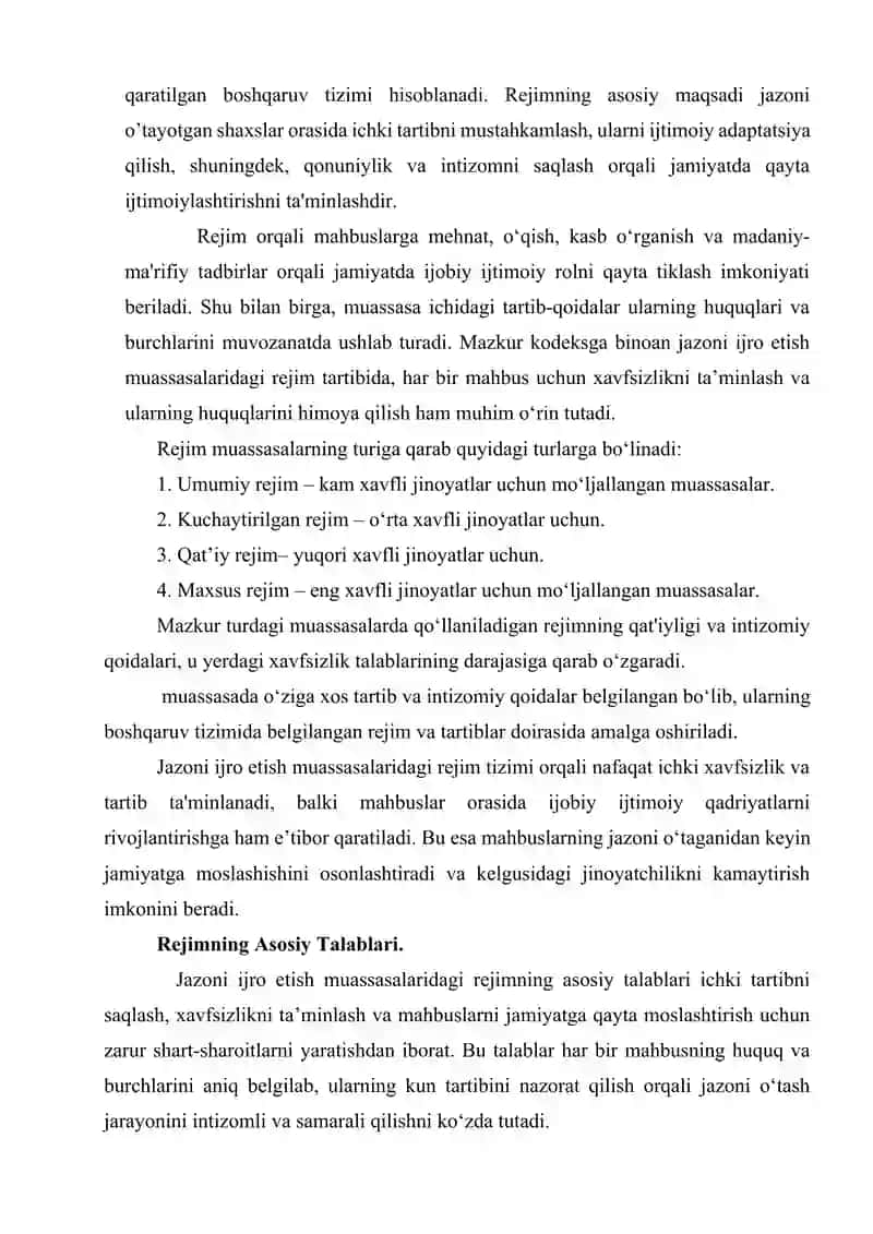 Jazoni Ijro Etish Muassasasidagi Rejimi 2