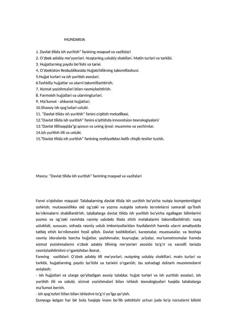 Davlat yilida ish yuritish fanidan mustaqil talim 2