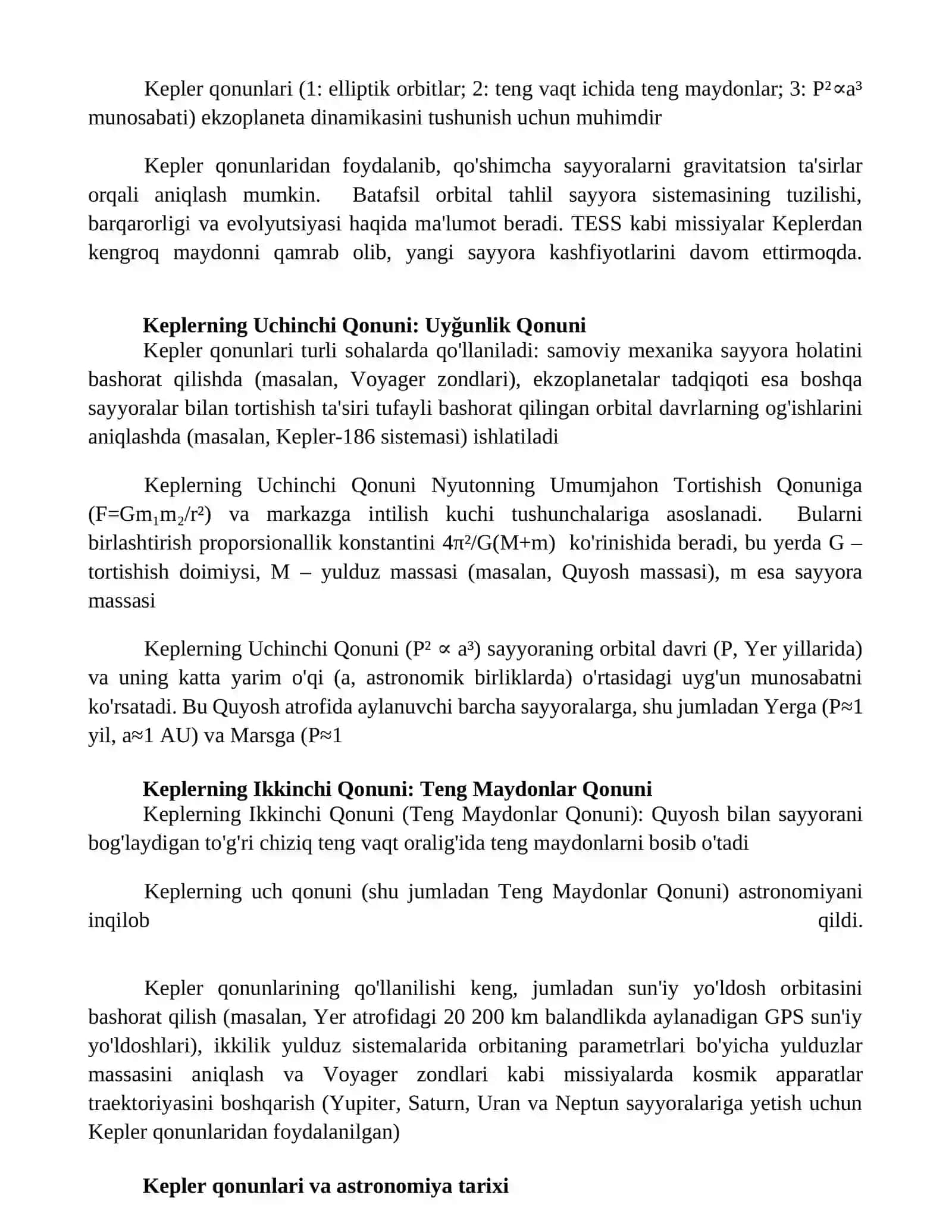 Kepler qonunlari va ularning amaliy qoʻllanishi 2