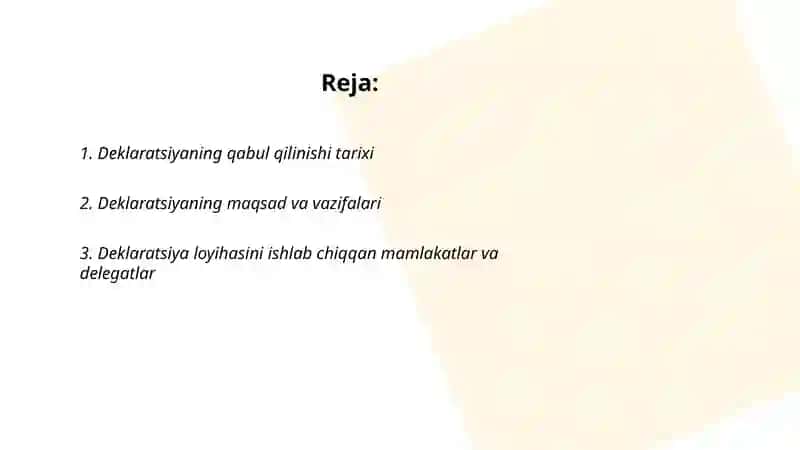 Qohira deklaratsiyasi tarixi va mazmuni 2