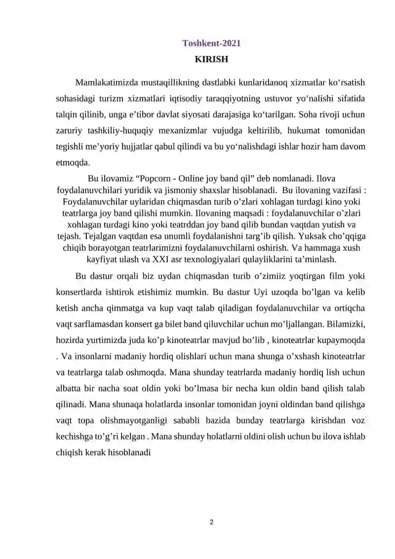 Online kinoteatrlardan bilet xarid qilish proyekti 2