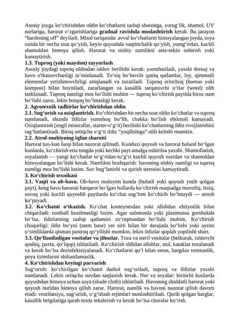 Ko‘chatlarni Asosiy Joyga ko‘chirishga Tayyorlash 2