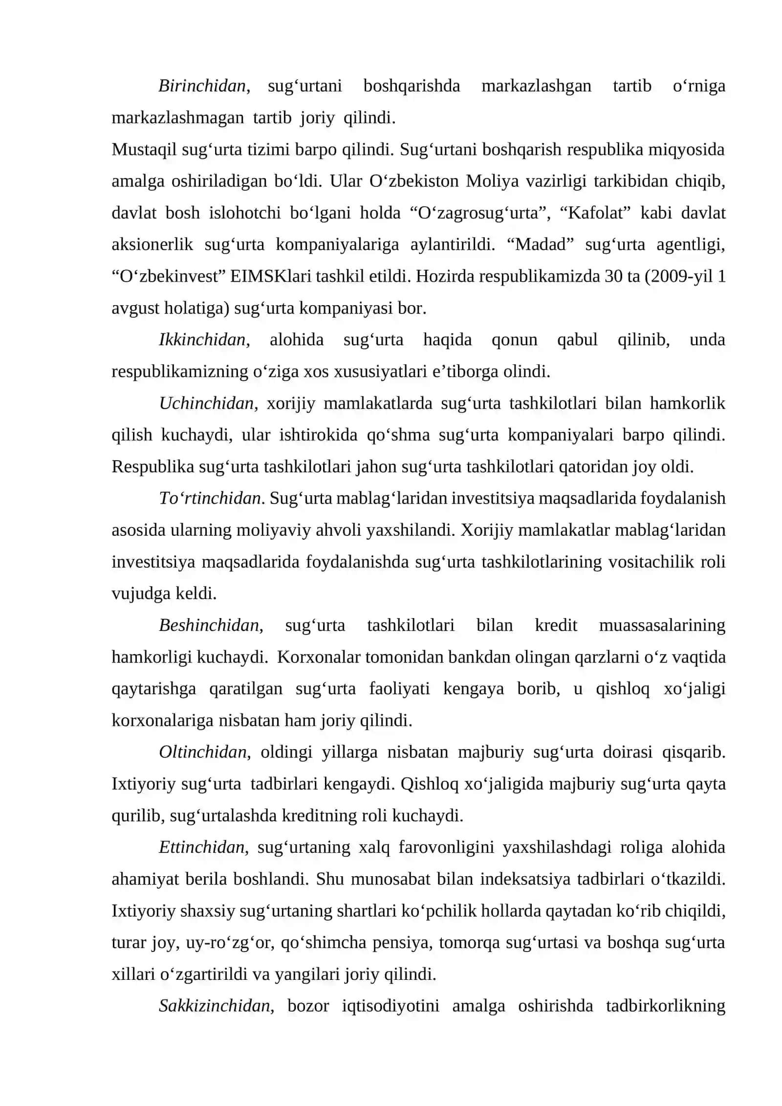 “Sug’urta ishi” fanining mazmuni va mohiyati 2