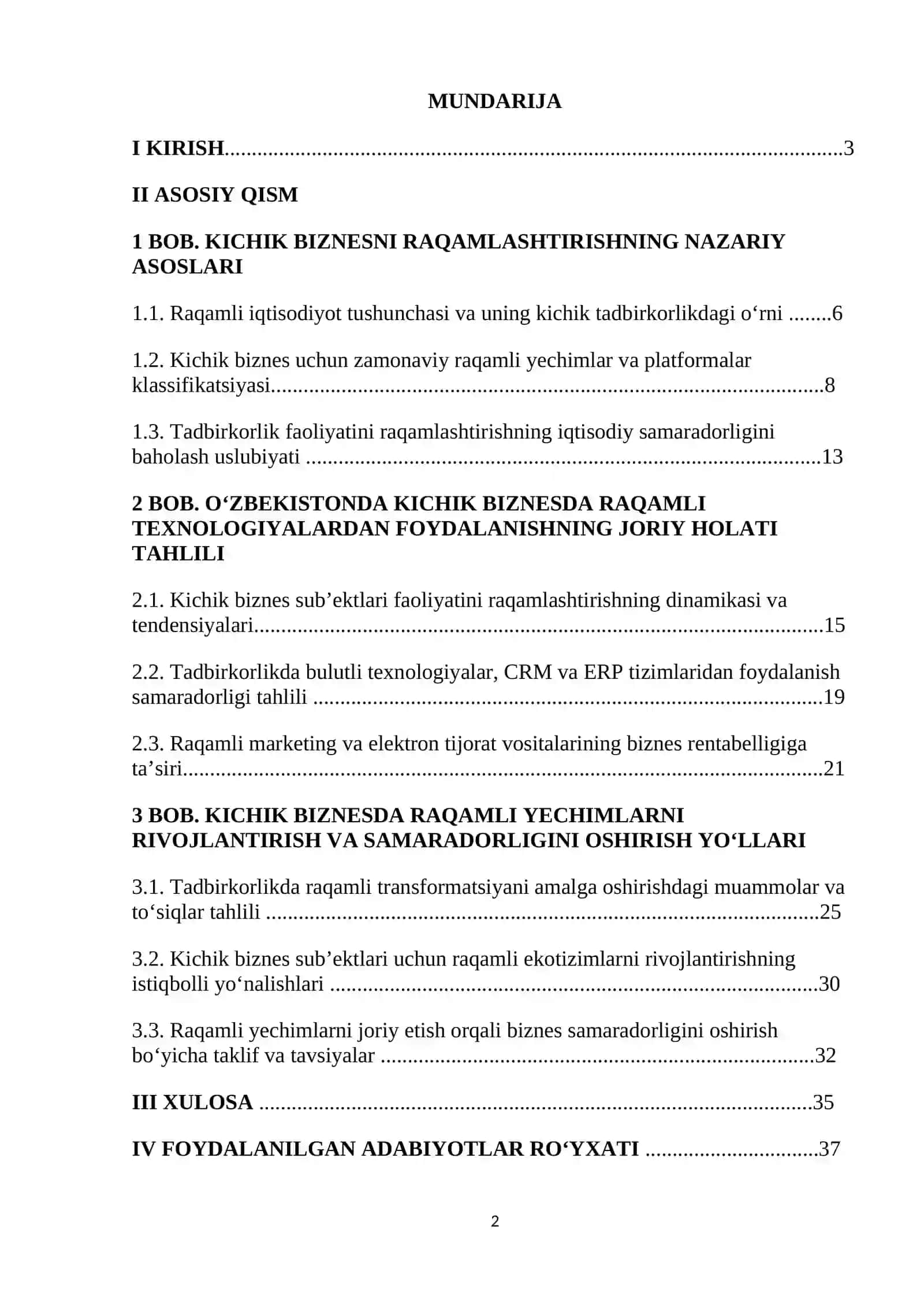 Kichik biznes va tadbirkorlikda raqamli echimlardan foydalanish amaradorligi 2