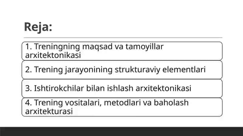 Trening Arxitektonikasi:asosiy elementlari 2