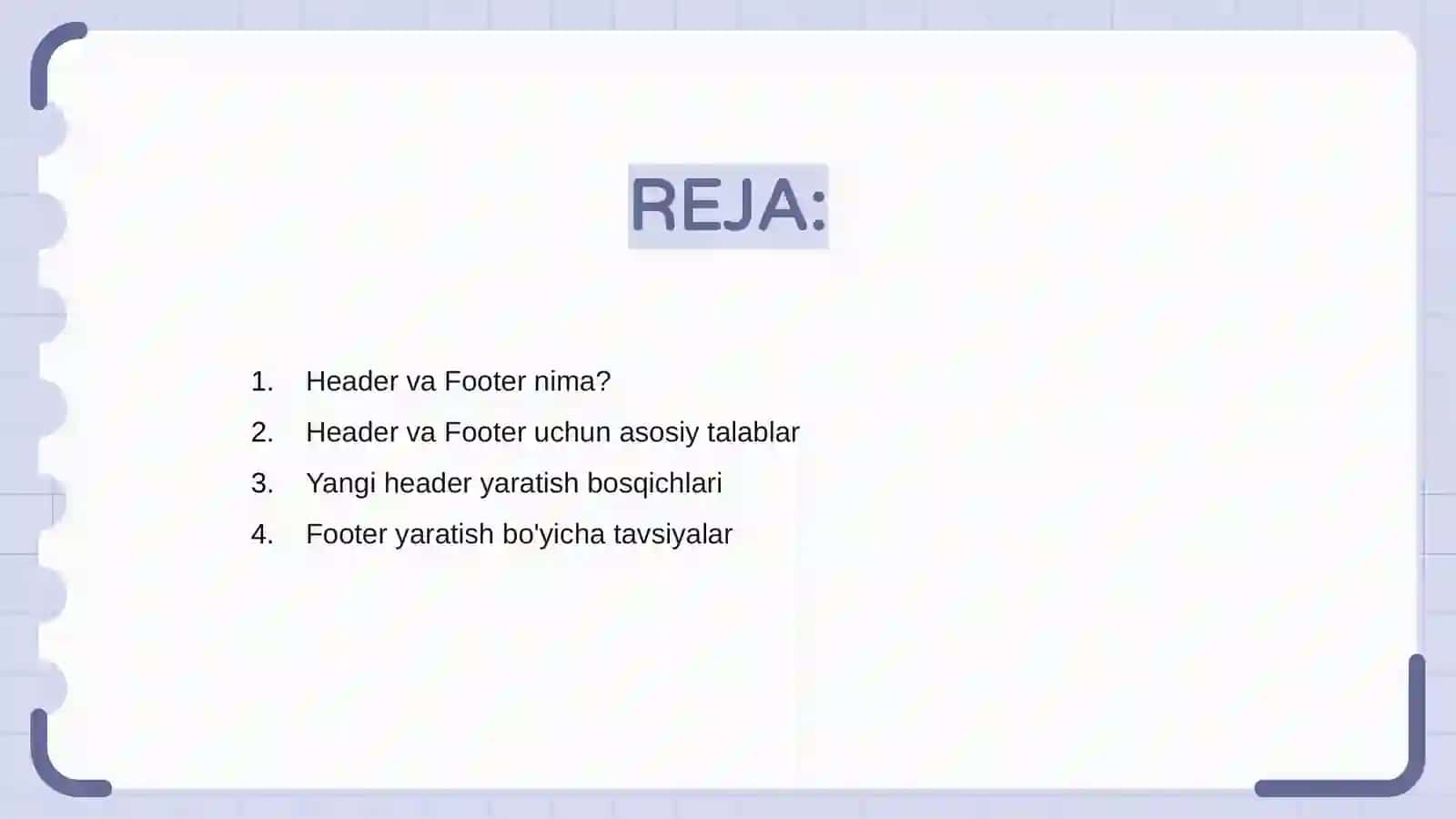 Header va Footer maydonlarini yaratish 2