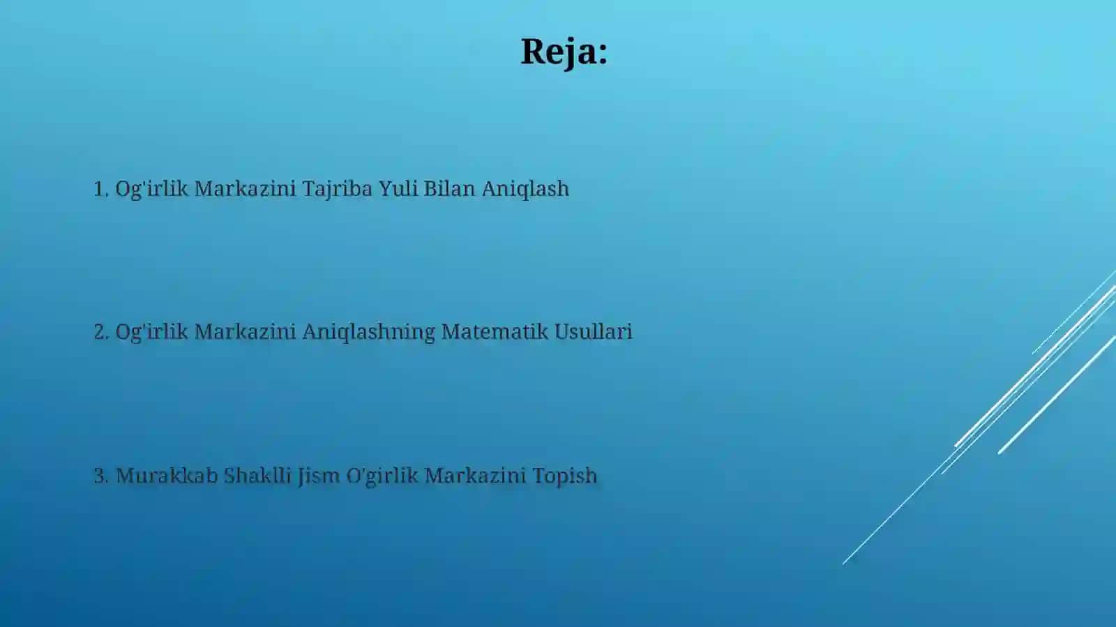 Jismlarning oĝirlik markazini aniqlash usullari 2