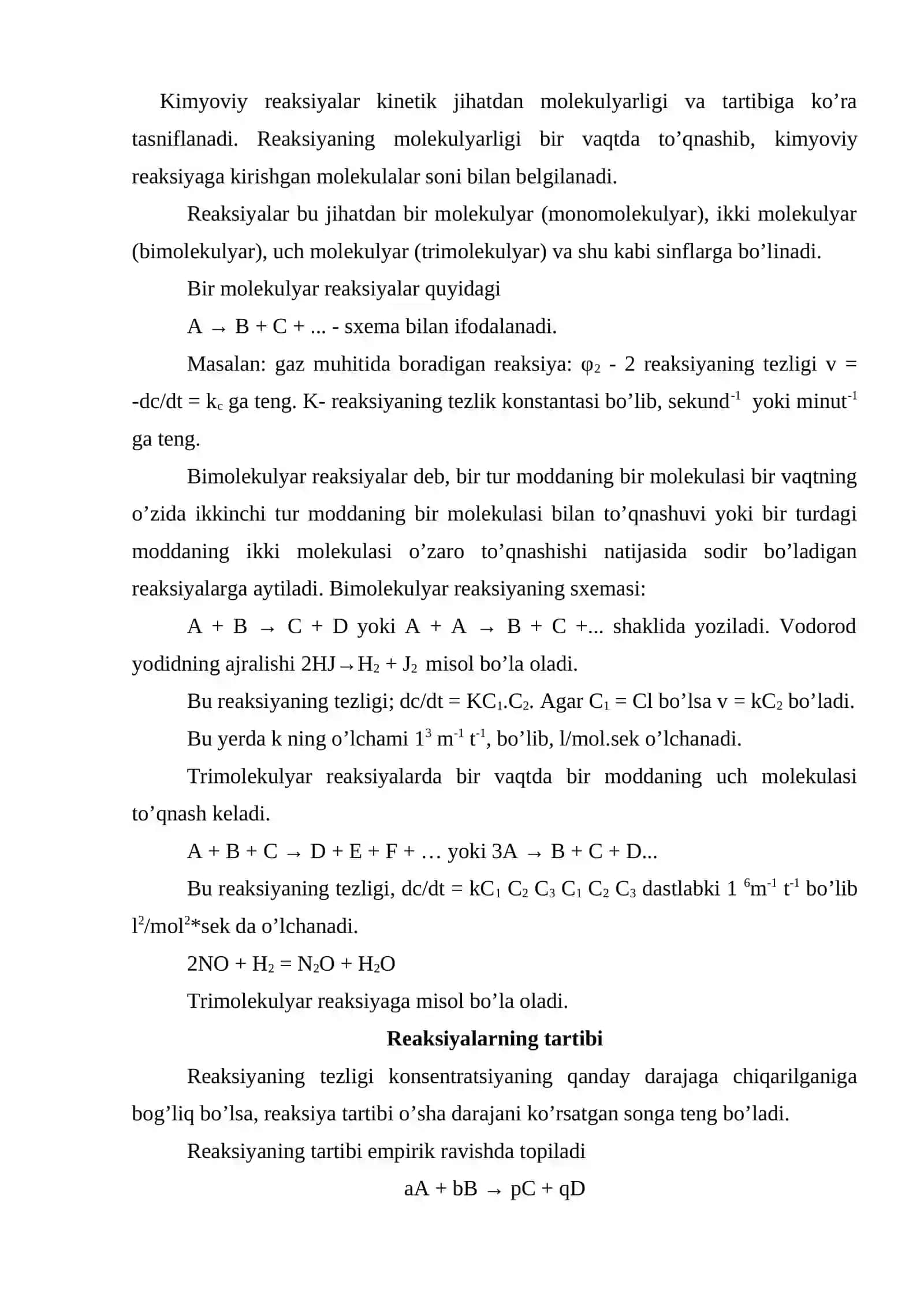Kimyoviy reaksiyalar kinetikasi 2