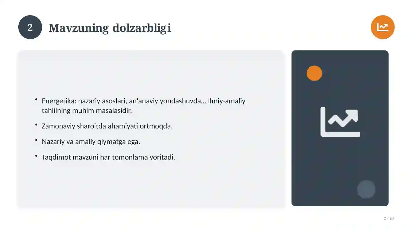 Energetika: nazariy asoslari, an'anaviy yondashuvda (Amaliyot hisoboti) 2