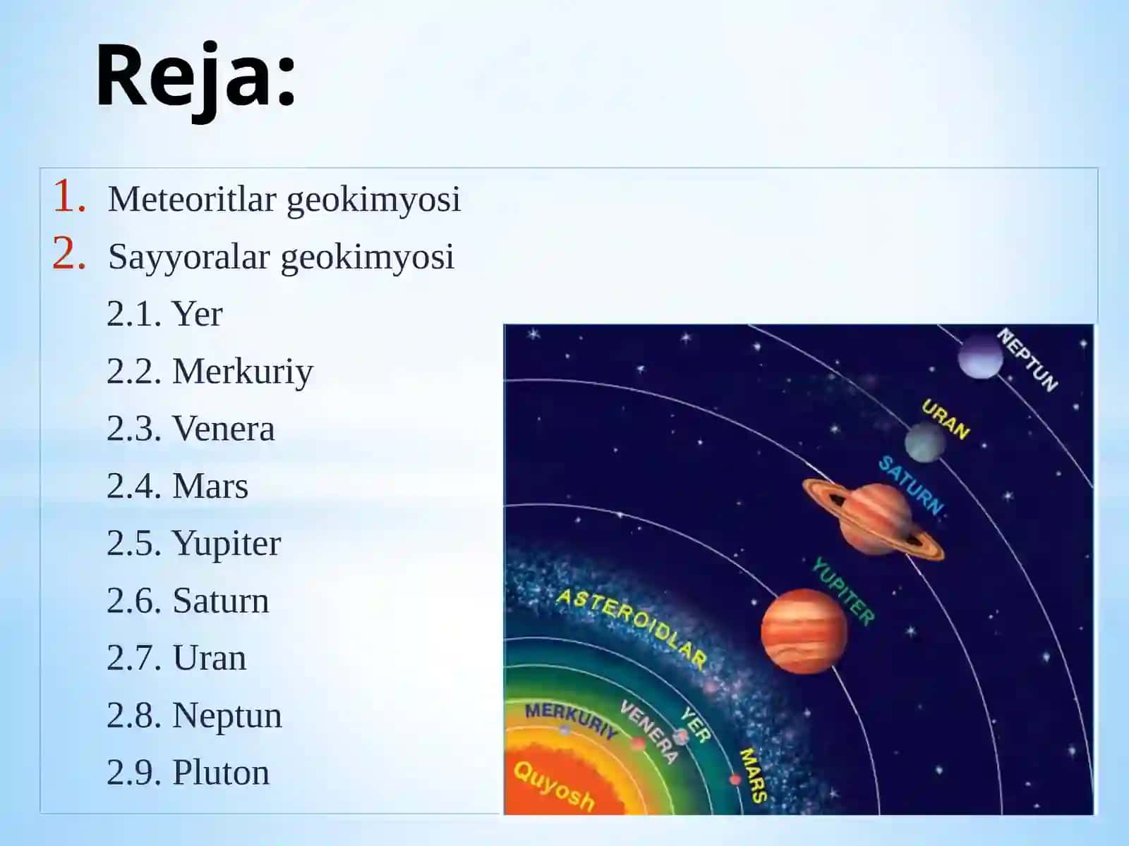 Metioritlar va sayyoralar geokimyosini o’rganish 2
